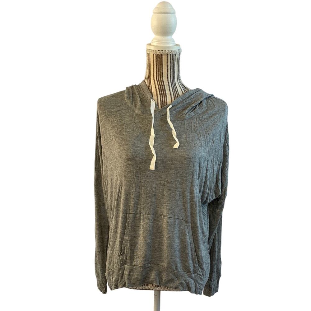 Heart & Hips Women’s Gray Hooded Lightweight Long Sleeve Top Size Small
